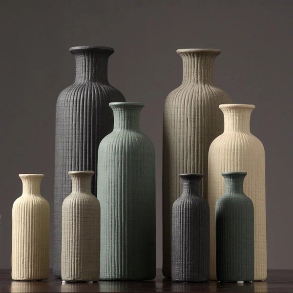 Braune, beige, graue Keramikvase │ Dekorationsartikel