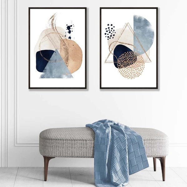 Aquarellformen in Blau und Beige, 2er-Set Kunstdrucke Hover Image