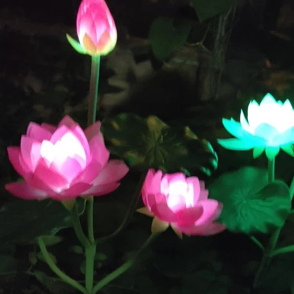 Zeitgenössische Kreative Lotusblume Lotusblatt Seidenstoff Edelstahl LED Landschaftslicht Außenlicht für Garten Hover Image