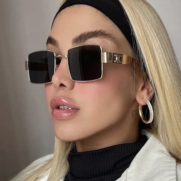 Damen modische rechteckige Sonnenbrille mit hochwertigem Metallrahmen und polarisierenden Gläsern