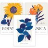 Set aus 3 gerahmten Wandbildern mit Sonnenblumenmotiv im Boho-Stil, blau & gelb