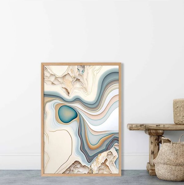 Abstrakter Kunstdruck im zeitgenössischen Stil in Beige und Blau Nr. 1 Hover Image