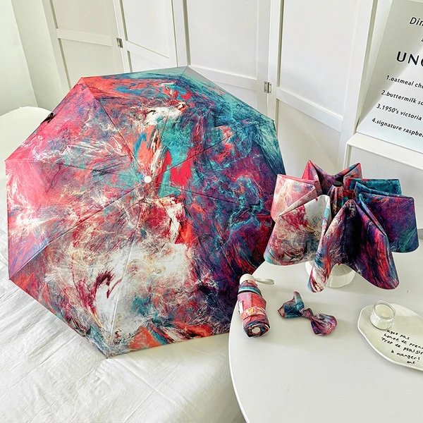 Damen Faltbarer Regenschirm mit kreativem Kunstdesign