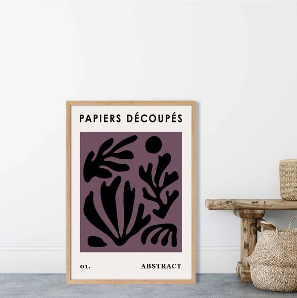 Abstraktes Blumenposter in Dunkelviolett und Schwarz Nr. 1 Hover Image