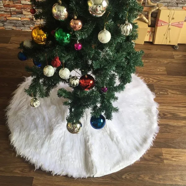 Plüsch-Faux-Fur Weißer Weihnachtsbaumrock Hover Image