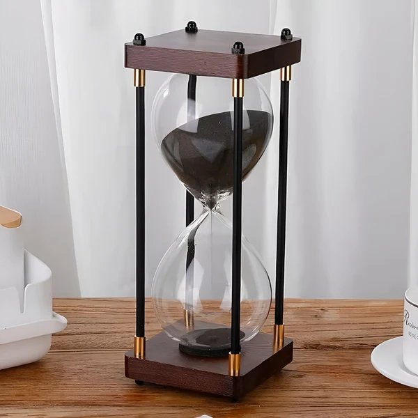 Kostenloser 60-Minuten Sanduhr – Kreatives Dekoratives Retro-Design in Schwarz | Metallrahmen mit kratzfester Basis Hover Image