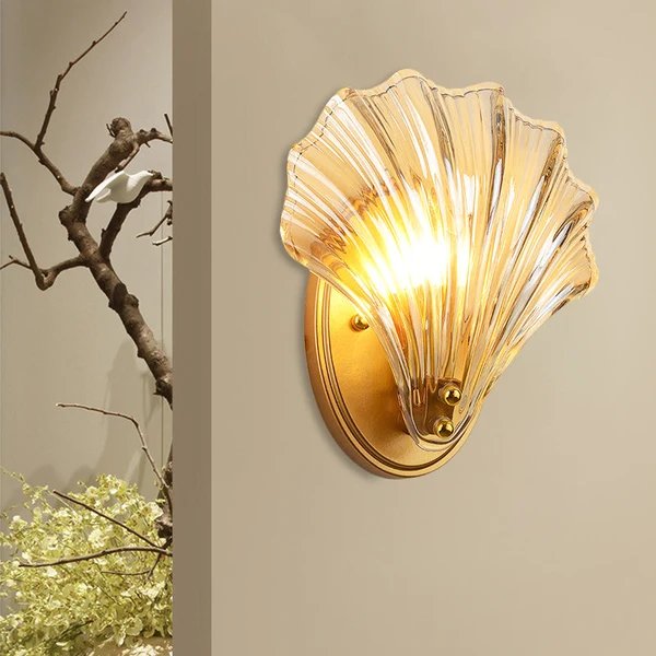 Einzelschalen Wandlampe Landhausstil Schwarz/Gold Rippenglas Wandleuchte
