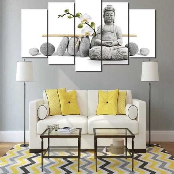Zen-Buddha mit Orchideen – Leinwandbild Hover Image