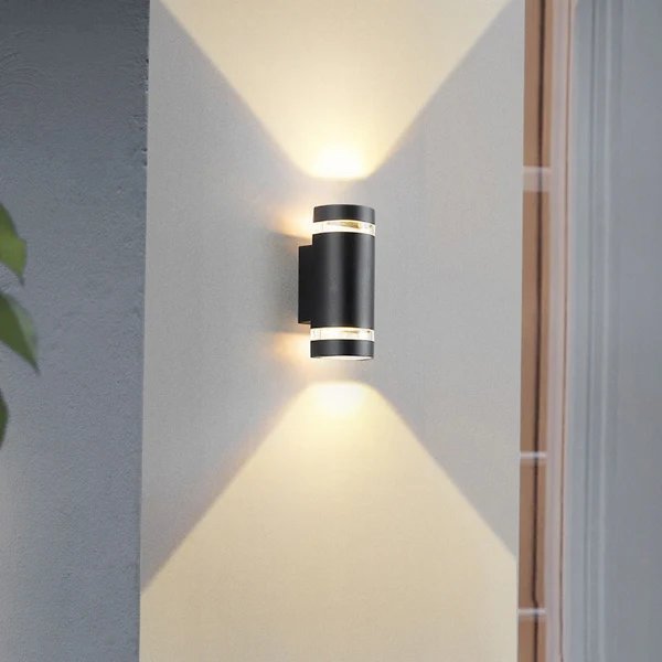 Zeitgenössischer industrieller wasserdichter Aluminiumzylinder LED Auf- und Abwärts leuchtender Spot-Wandleuchte für den Außenbereich Patio