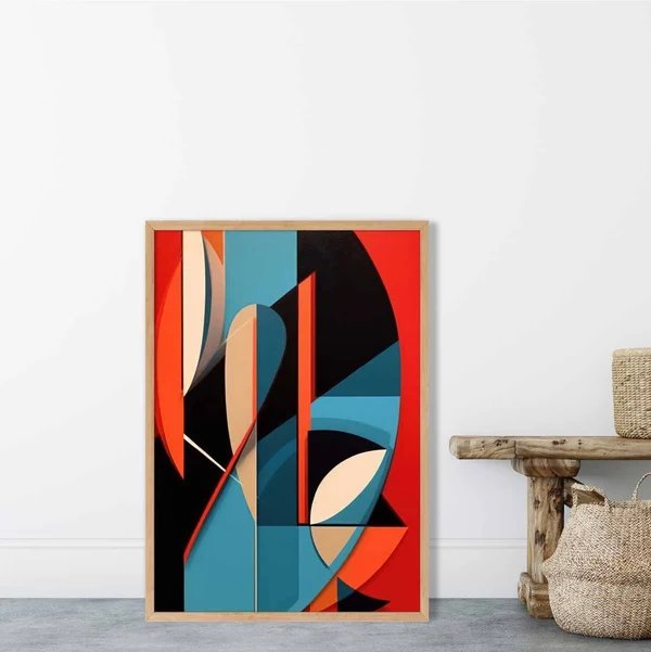 Abstrakter Kunstdruck mit farbigen Formen, Blau, Rot, Beige, Nr. 2 Hover Image