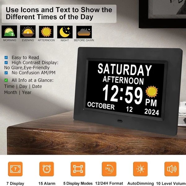 11,5-Zoll-Digitaluhr mit Kalender und 19 Erinnerungen – Claryon