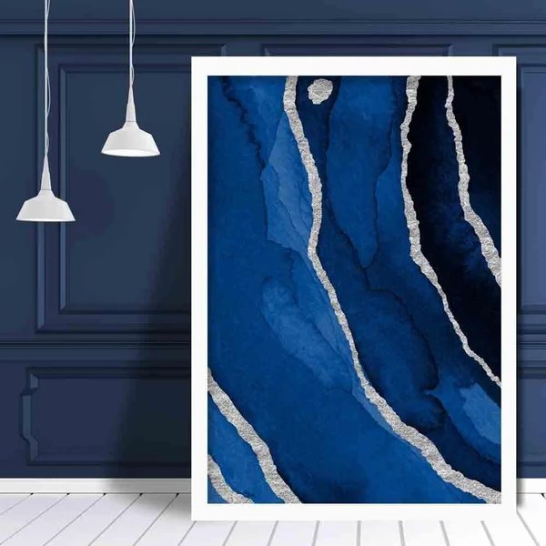 Abstrakter Kunstdruck in Marineblau und Silber Nr. 3 Hover Image