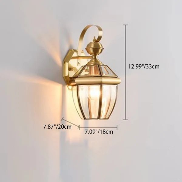 Zeitgenössische nordische Raum quadratische Glas Kupfer 1-Licht Wandleuchte Lampe für Außenpatio Hover Image