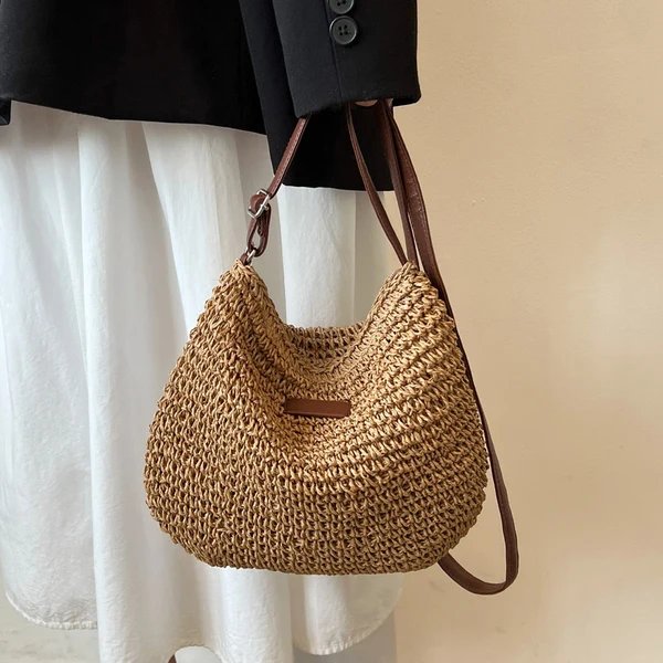 Boho-Umhängetasche | Geflochtenes Design mit Großem Stauraum | Naturfarben