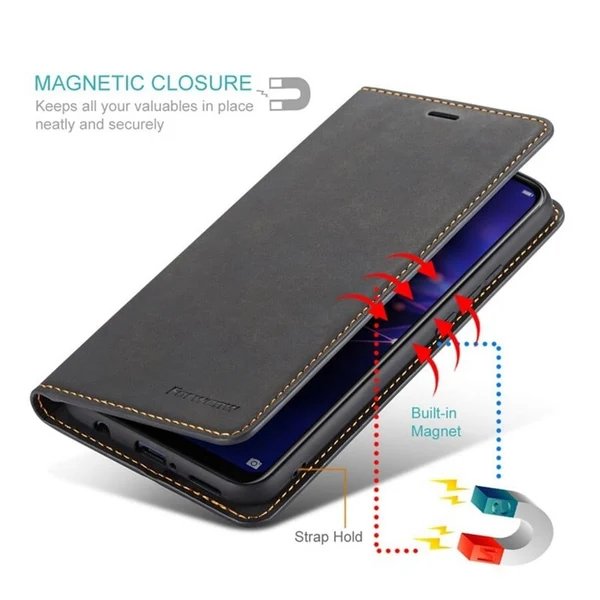 Lederhülle für iPhone 15 mit Brieftaschenformat | Magnetische Klapphülle mit Kartenfächern