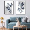 Set aus 2 Kunstdrucken mit Blumenrahmen in Blau und Grau (Mixed Media)