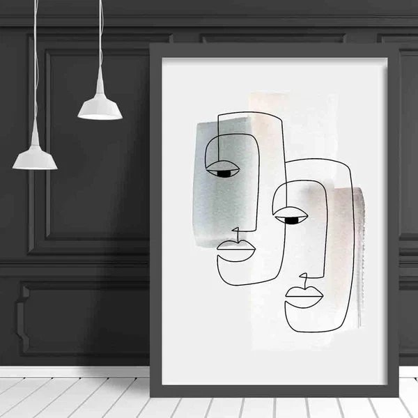 Abstrakte Aquarell-Linienkunst Gesichter Wandkunstdruck 01