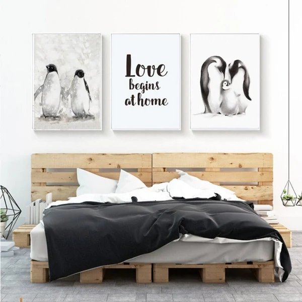 Moderne Pinguin-Familienliebe – Leinwandbild