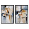 Abstraktes Set aus 2 gerahmten Kunstdrucken in Blau und Orange