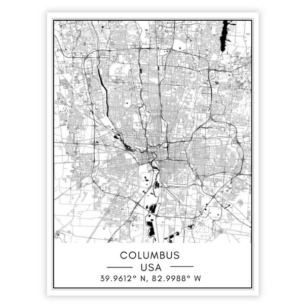 Stadtplan von Columbus – Leinwandbild