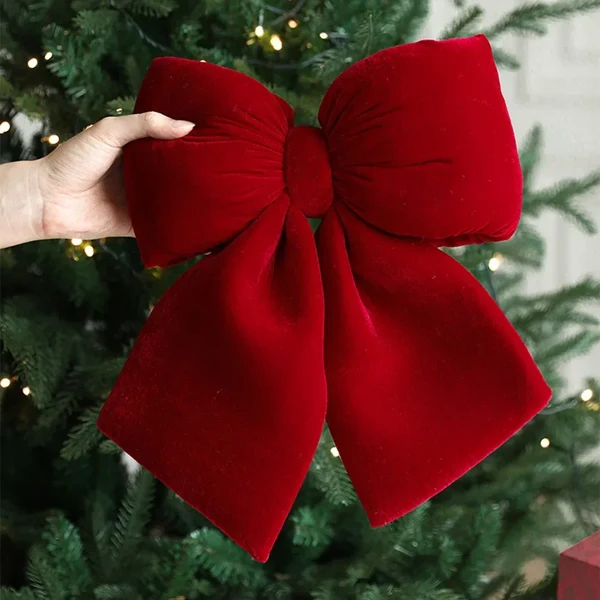 Rote Samtschleife zum Dekorieren – Eleganter Baumschmuck für Weihnachten, Ideal für Christbaum, Türdekoration oder festliche Geschenkverpackungen Hover Image