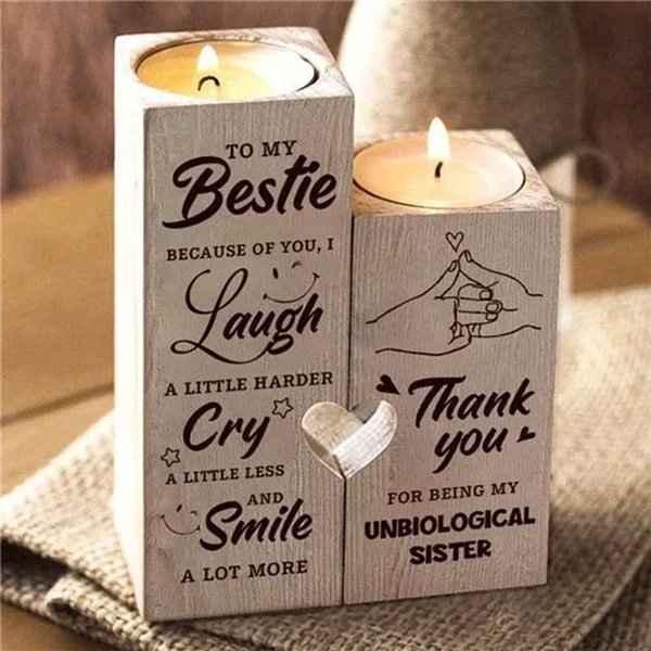 Smile A Lot More - Holz Teelichthalter mit Kerze Geschenk für Ihre Lieben