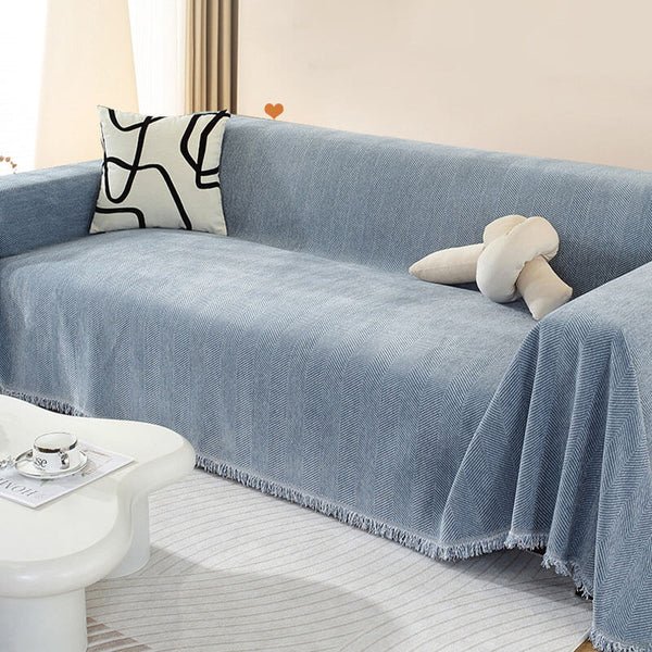 Chenille Decke Fischgrät Quasten Sofaüberwurf