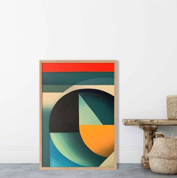 Abstrakter Kunstdruck mit farbenfrohen Formen, Blau, Rot, Orange, Nr. 3 Hover Image