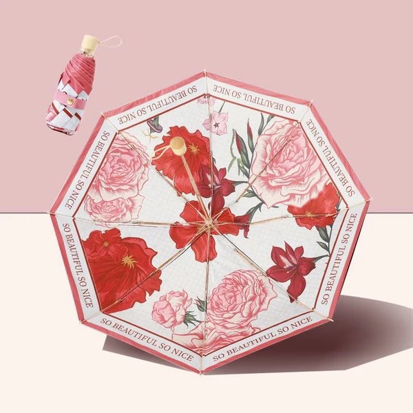 Damen Faltbarer Regenschirm mit floralem Kunstdesign