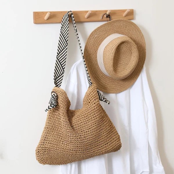 Damen Handtasche aus Naturmaterialien mit modischem Karomuster