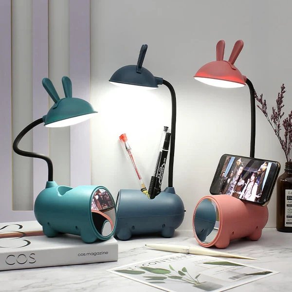 LumoBun Tischleuchte – Niedliche LED-Schreibtischlampe mit Stifthalter und USB-Anschluss