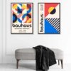 Bauhaus-Stil, Rot und Blau, Mid-Century, gerahmtes Set aus 2 Kunstdrucken