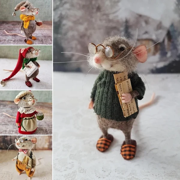 Handgefertigte Filzmaus | Weihnachtsdekoration & Geschenkidee | Aus Wolle & Stoff nadelgefilzt | Nachhaltig Hover Image