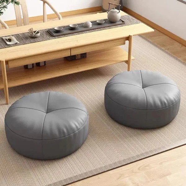 Zen-Kissen – Rundes japanisches Sitzkissen aus Nappaleder im Tatami-Stil
