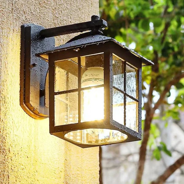 Moderne Einfachheit Wasserdicht Aluminium Quadrat Glas Schirm 1-Licht Wand Sconce Lampe Für Outdoor Patio Hover Image