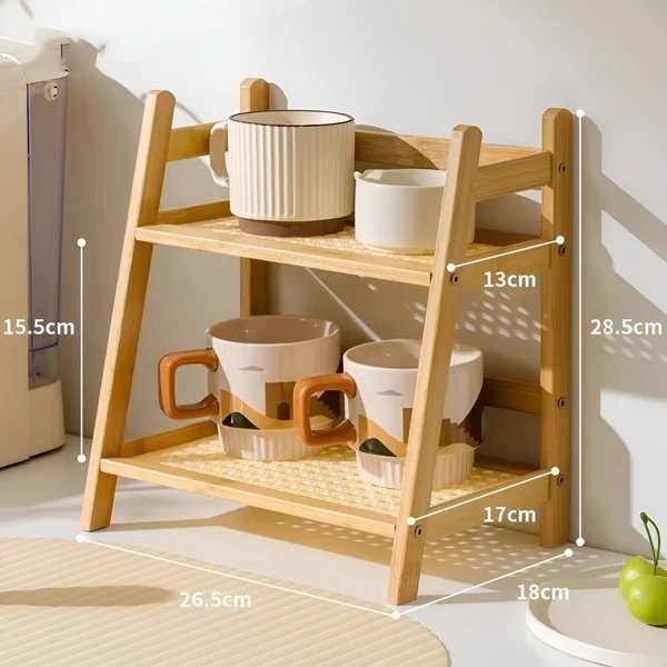 Küchenregal in Bambusoptik – 2-stöckiger Organizer für Tassen und Accessoires