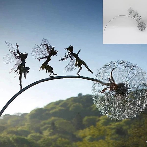 Feen und Löwenzahn tanzen zusammen Skulptur im Freien Garten