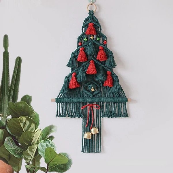 Makramee Rot und Grün Weihnachtsbaum Wandbehang