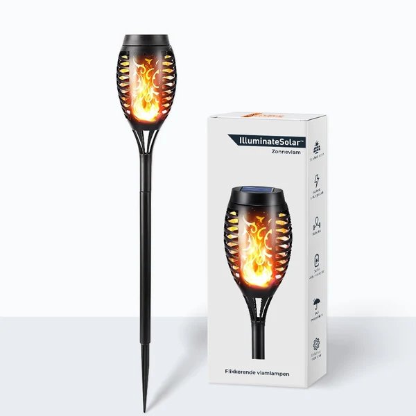 Solarbetriebene Gartenfackel mit Flammeneffekt - LED-Taschenlampe für Außenbereich, Wetterfest und Energiesparend