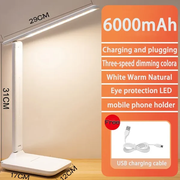 LED Tischlampe | Wiederaufladbar 6000mAh | Stufenlos dimmbar | Faltbare Schreibtischlampe mit Touch