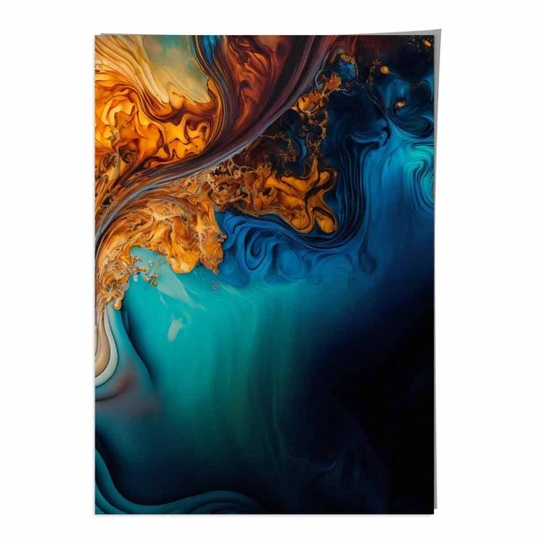 Abstrakte Flüssigkunstdrucke in Blau und Orange Nr. 4