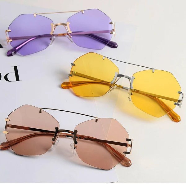 Damen modische achtkantige Sonnenbrille mit filigranem Metallrahmen