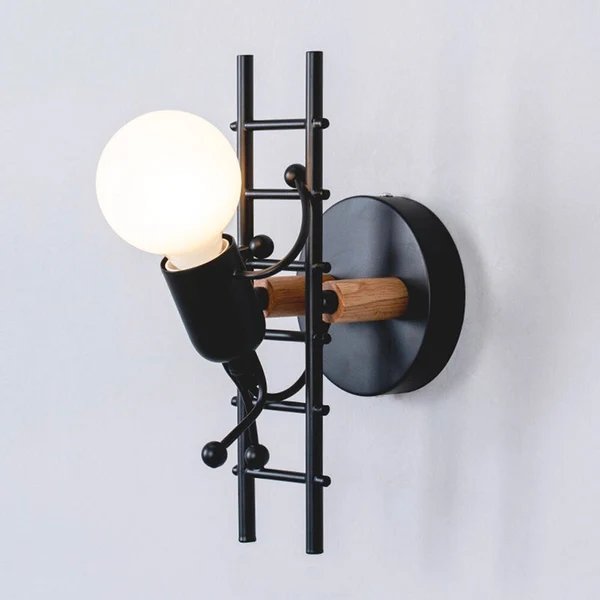 Industrielle Original Wand Nachttischlampe mit Metall und Holz