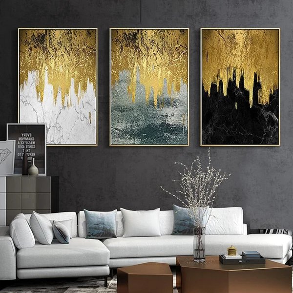 Goldene Abstrakte Wände - Leinwand Wandkunst Malerei
