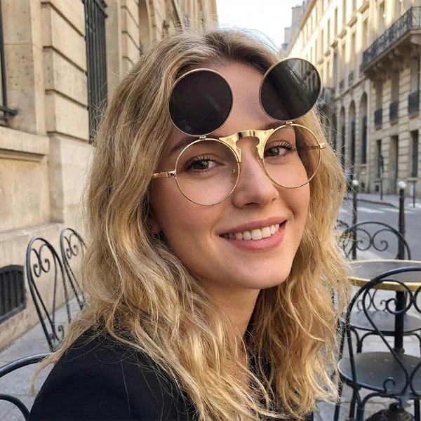 Damen Runde Designer-Sonnenbrille mit innovativem Rahmen