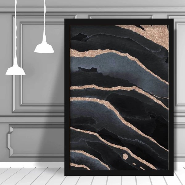 Abstrakter Kunstdruck in Schwarz und Gold Nr. 2 Hover Image