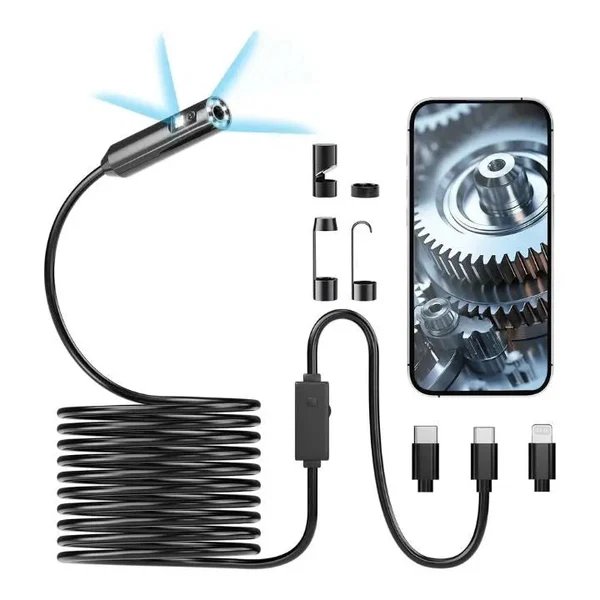 3-in-1 USB Endoskopkamera – Wasserdicht, Flexibel mit 6 LED-Lichtern Hover Image