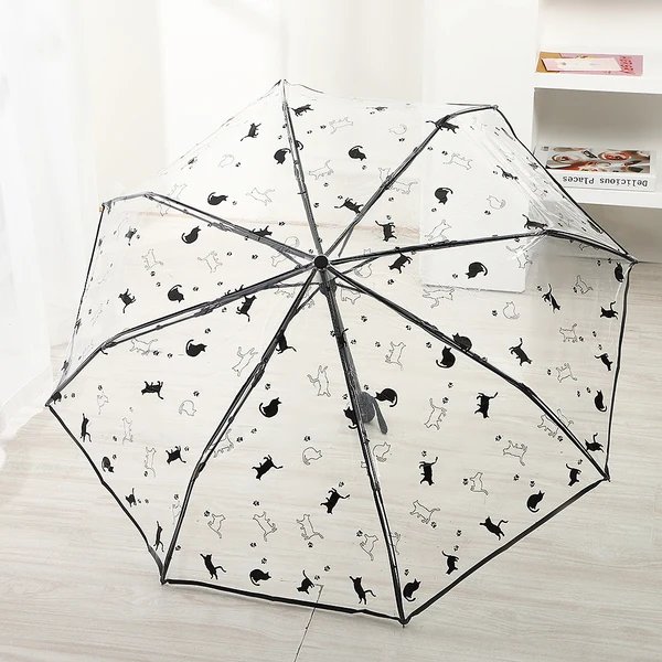 Damen Faltbarer Regenschirm mit transparentem Design und Tiermotiven