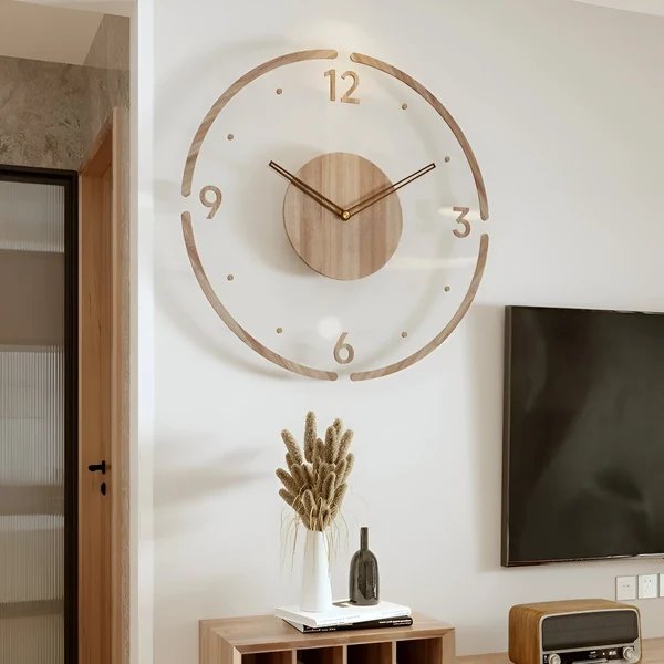 ClearWood Transparente Wanduhr – Stiller Quartz mit Holzdetails Hover Image