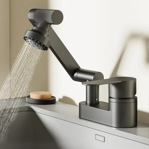 Aqua Twist Duo-Flex Waschbeckenmischer – 360° schwenkbarer Zwei-Loch-Armatur für heißes und kaltes Wasser Hover Image
